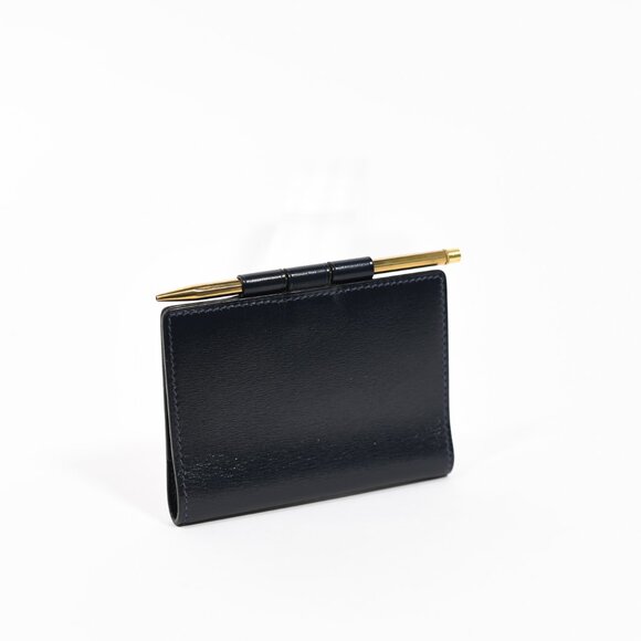 Hermès Vintage Mini Agenda Cover w/ Pencil Dark Navy Leather France 60s–70s - Picture 4 of 8